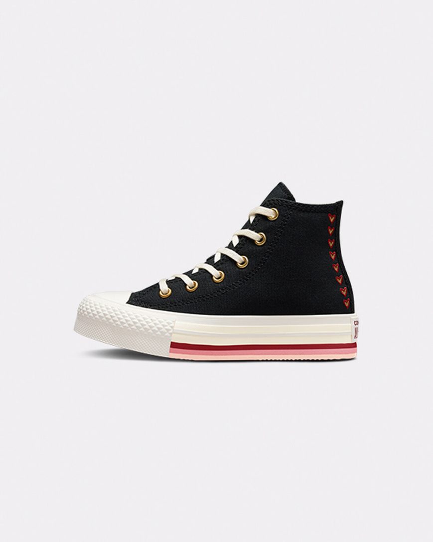 Zapatos Plataforma Converse Chuck Taylor All Star Lift Hearts Altas Niña Negras | PE P47L5E